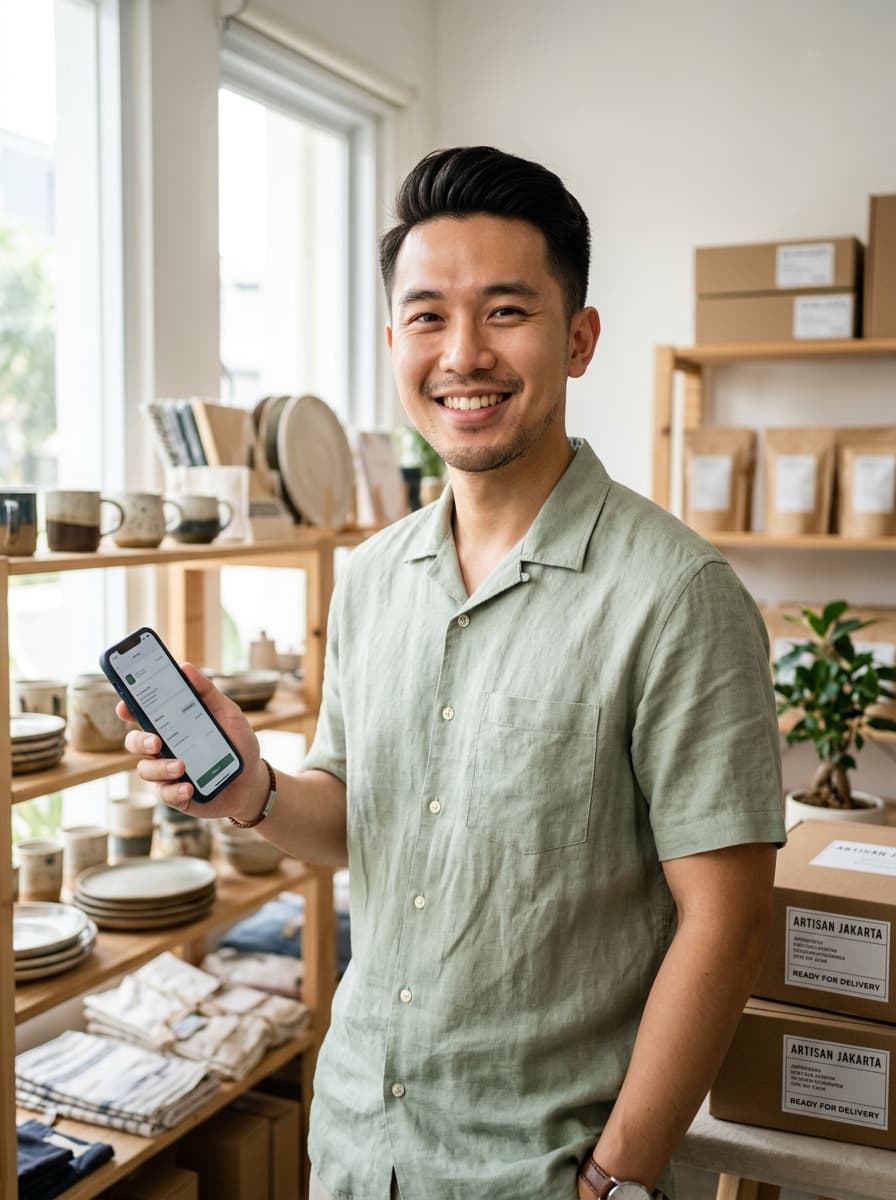 Pemilik bisnis UMKM mengelola toko online mandiri BukaPeluang