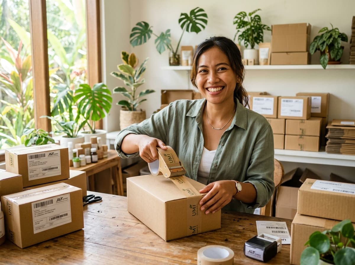 Merchant Indonesia menyiapkan pesanan toko online BukaPeluang